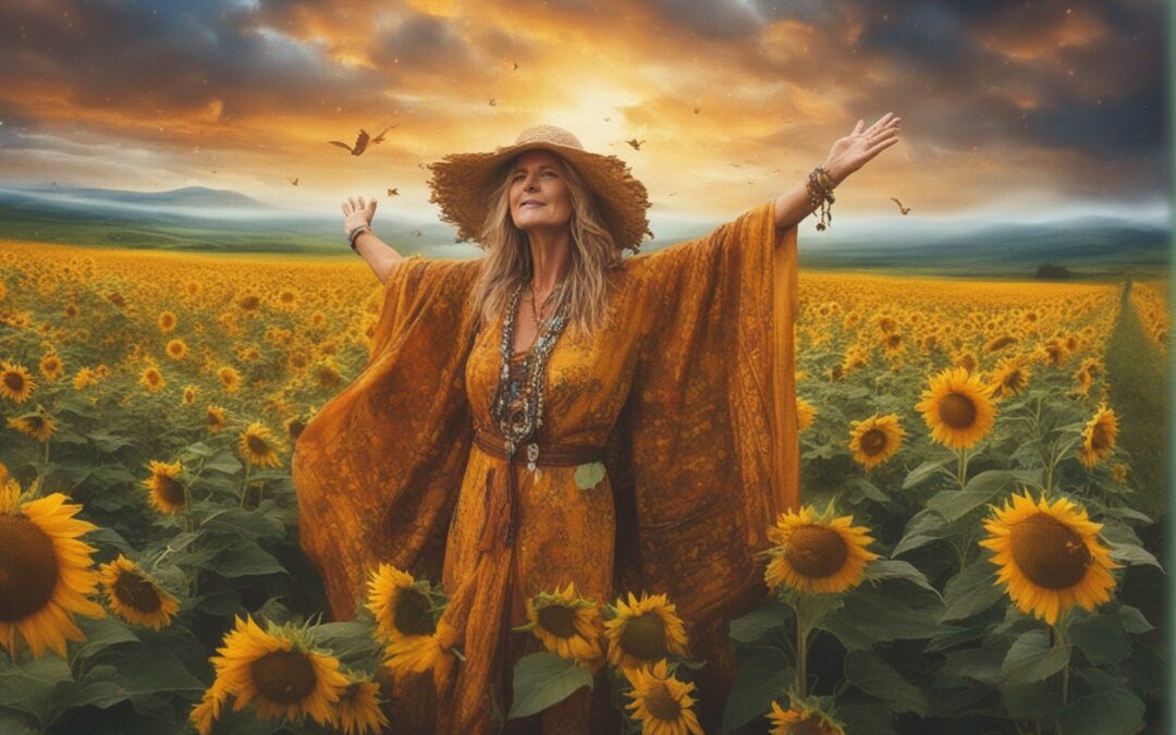 Women in sunflower field