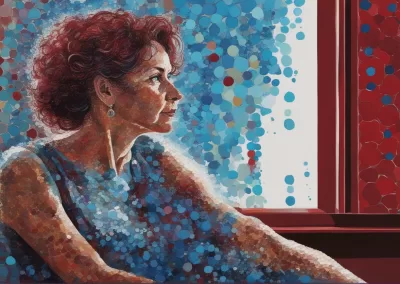 Wendy Kier - AI Art, Women depressed looking out a window