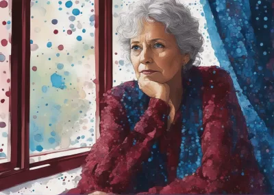 Wendy Kier - AI Art, Women depressed looking out a window (2)