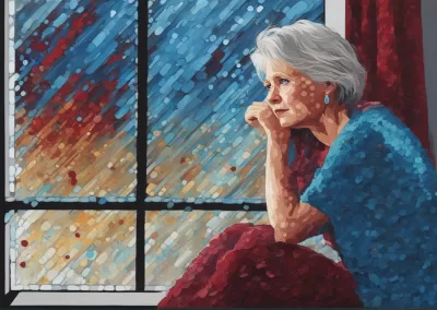 Wendy Kier - AI Art, Women depressed looking out a window