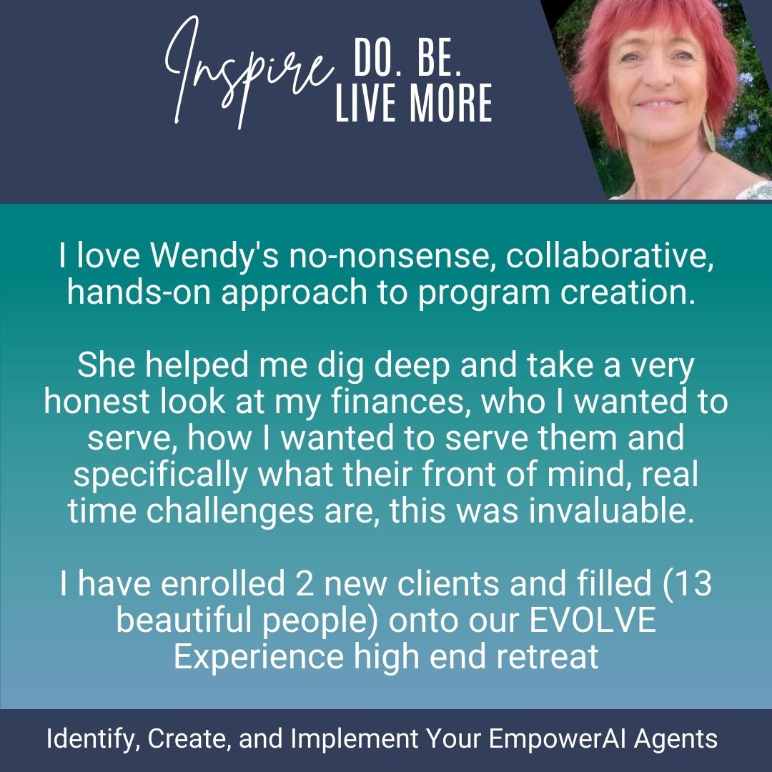 Testimonial about Wendy’s hands-on coaching approach leading to successful program creation and client enrollment