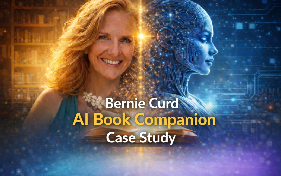 Bernie Curd AI Book Companion Case Study – split image of author and AI connected by glowing book
