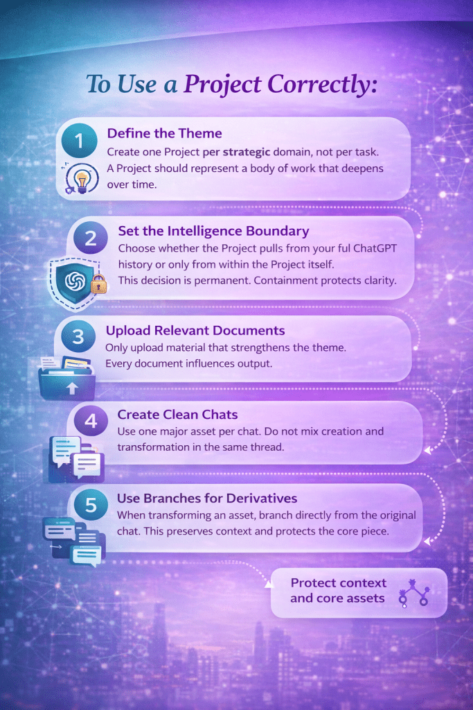 AI agents working inside structured ChatGPT Projects workflow infographic