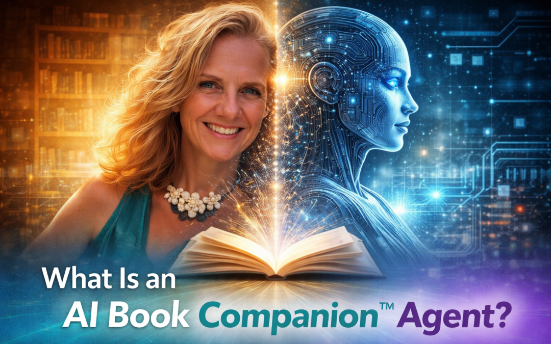 AI Book Companion™ Agent visual showing author merging with AI to represent governed book intelligence and structured interaction