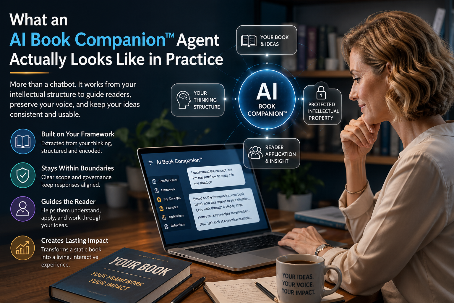 AI Book Companion guiding a reader while maintaining structured thinking and intellectual property