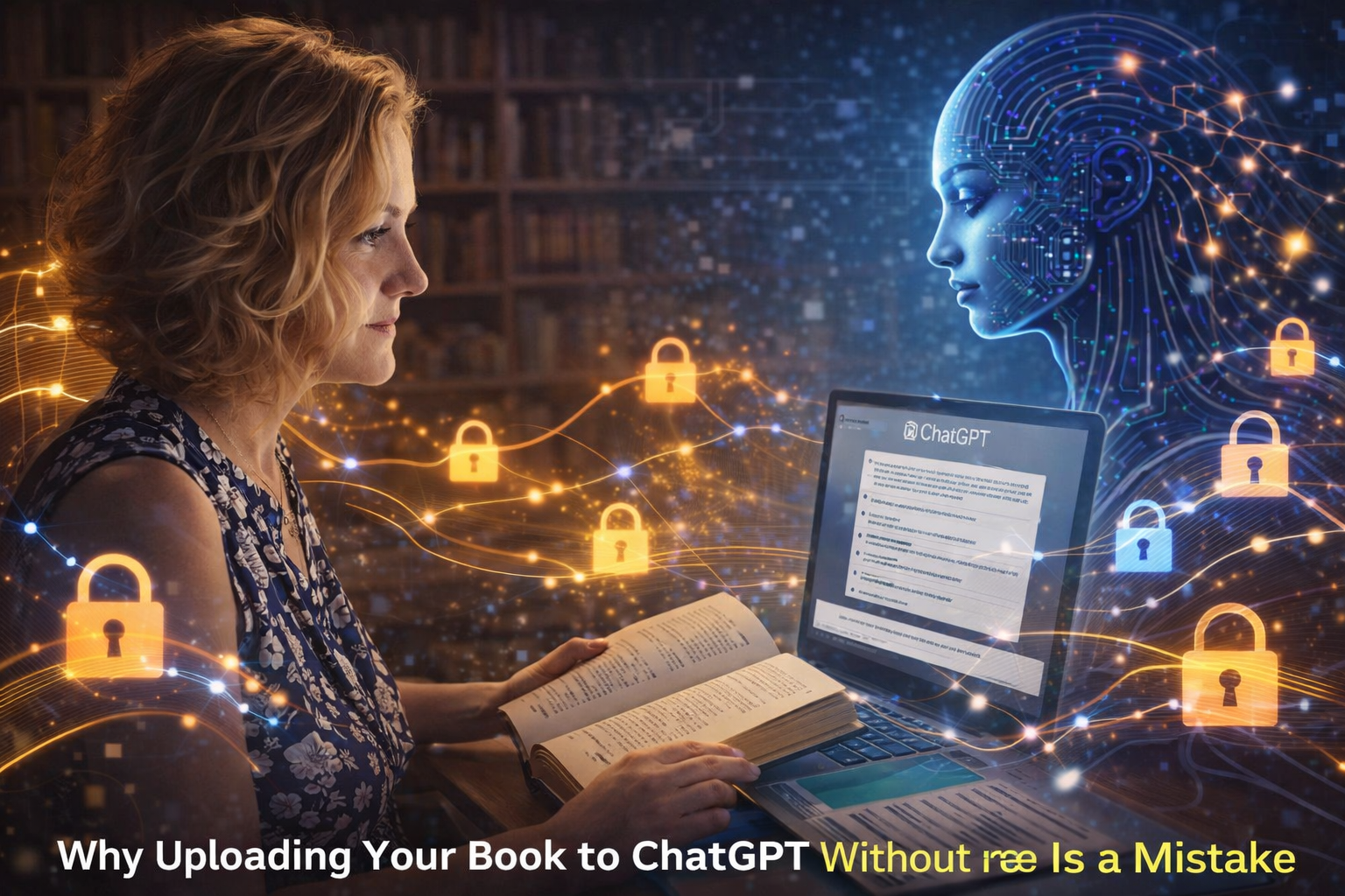 Author using AI with structured book framework while protecting intellectual property boundaries