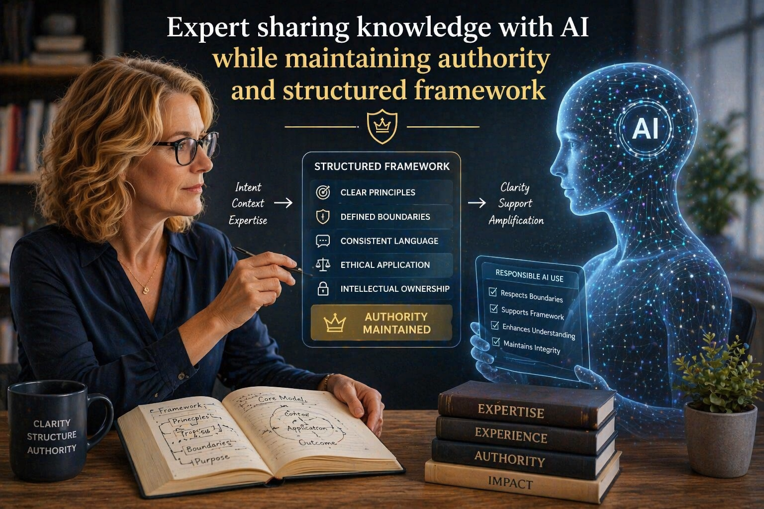 Expert sharing knowledge with AI while maintaining authority and structured framework