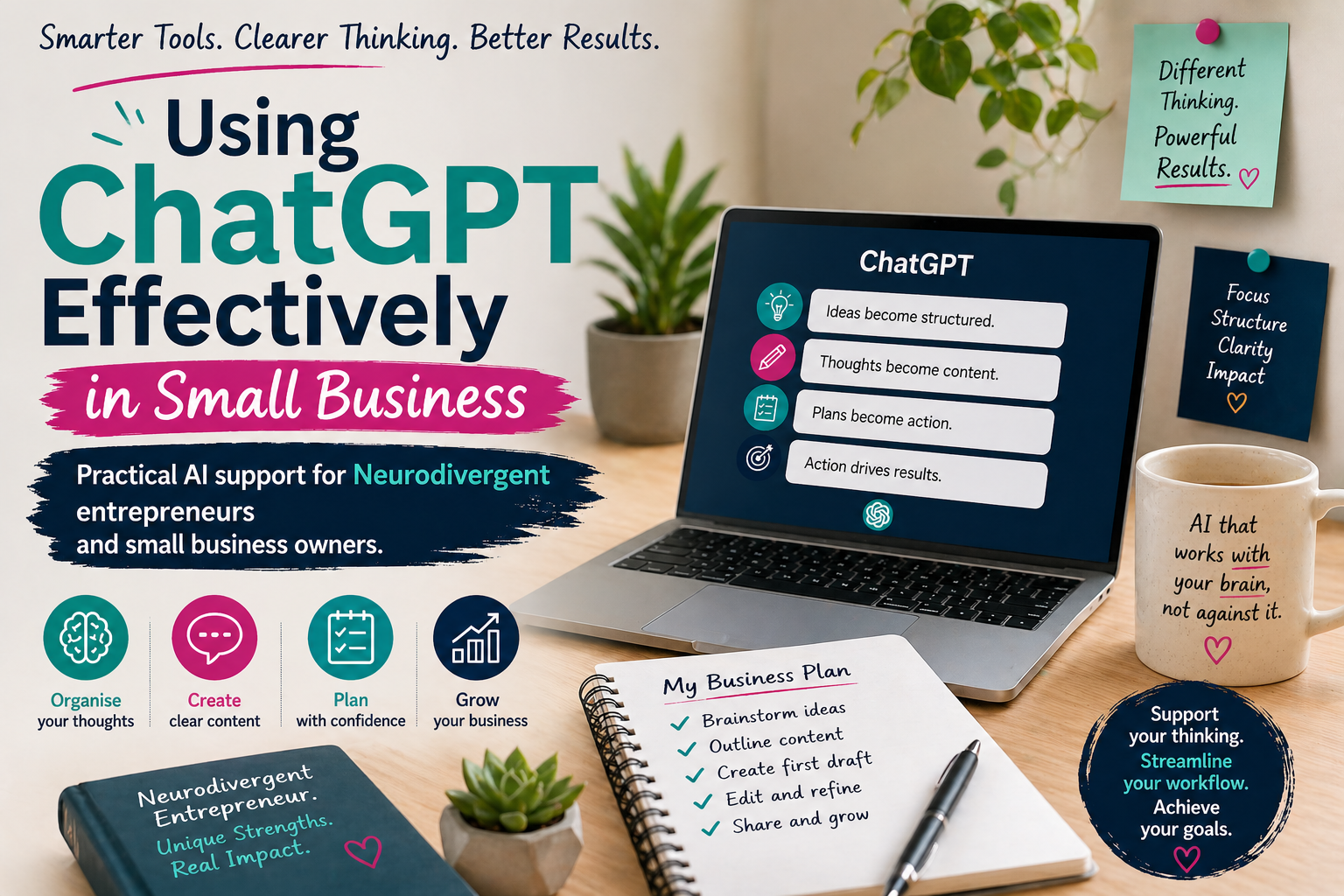 Small business owner using ChatGPT to organise ideas and improve workflow efficiency