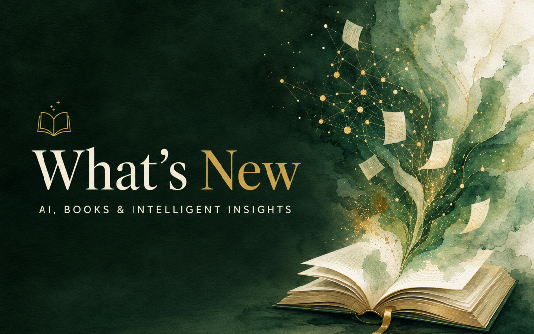 What's New banner featuring an AI Book Companion with an open book and intelligent knowledge network representing AI publishing and expert-led artificial intelligence.